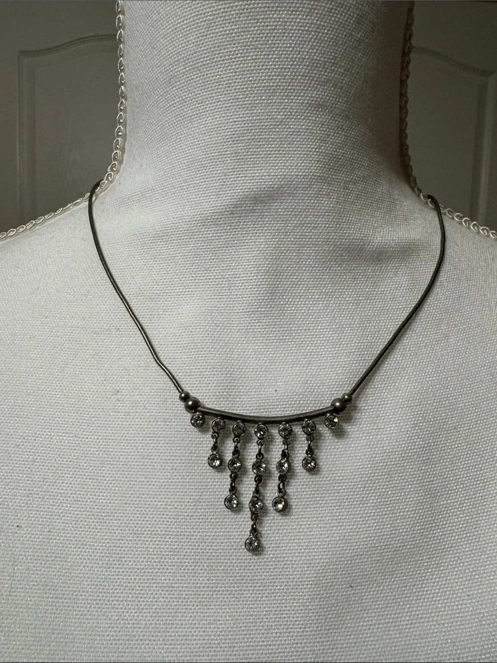 Icing Gunmetal Dangle Necklace with Crystal Accent